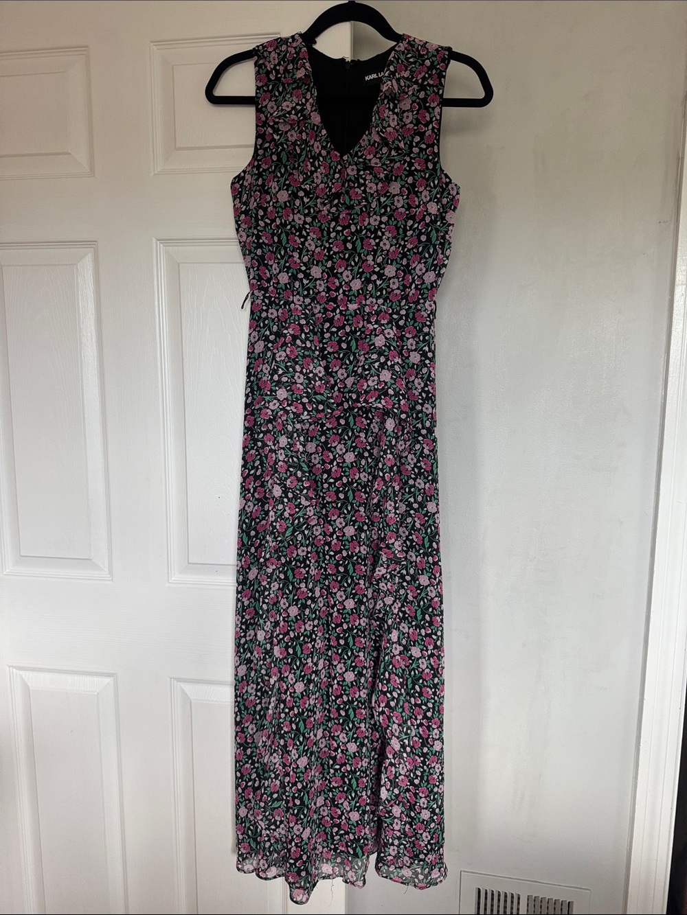 Karl Lagerfeld Black Maxi Dress with Pink Floral Pattern